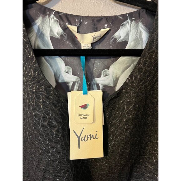 YUMI Dress Small US 2 4 EUR 38 UK 10 Black Shimmer Stretch Career Church NWT NEW - Picture 3 of 9
